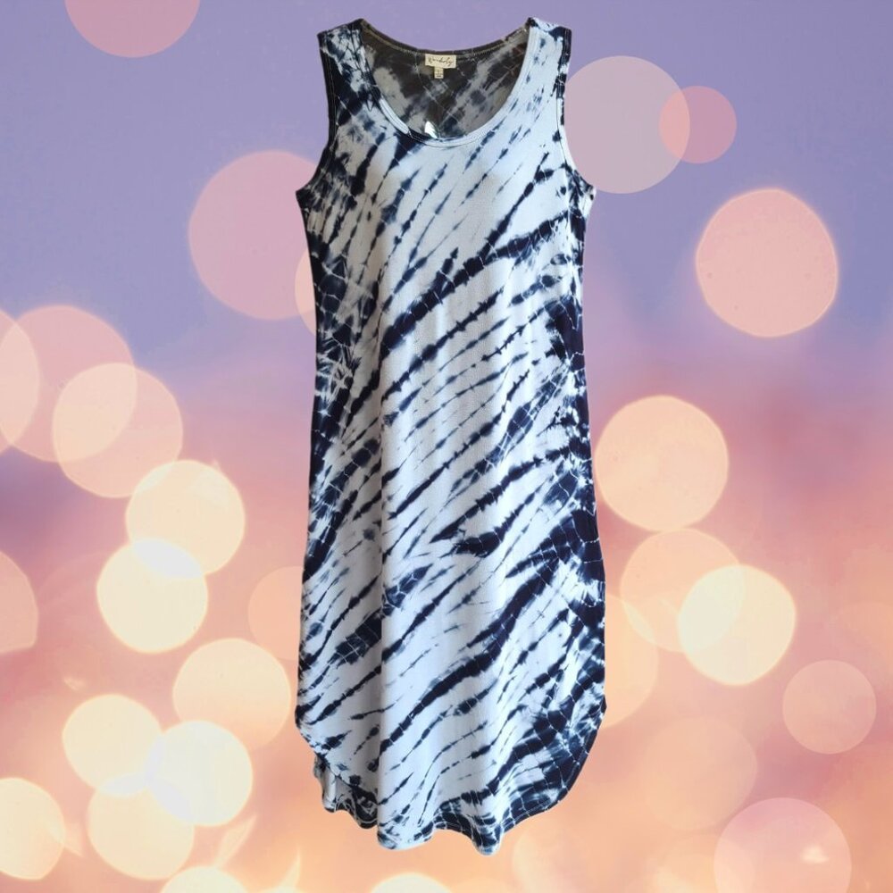 Wonderly Women's Size L Tie Dye Casual Maxi Tank Dress Sleeveless Round Neck